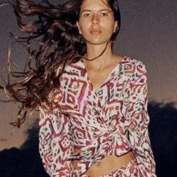 Zara abstract geometric print top with knot - Picture 2 of 5